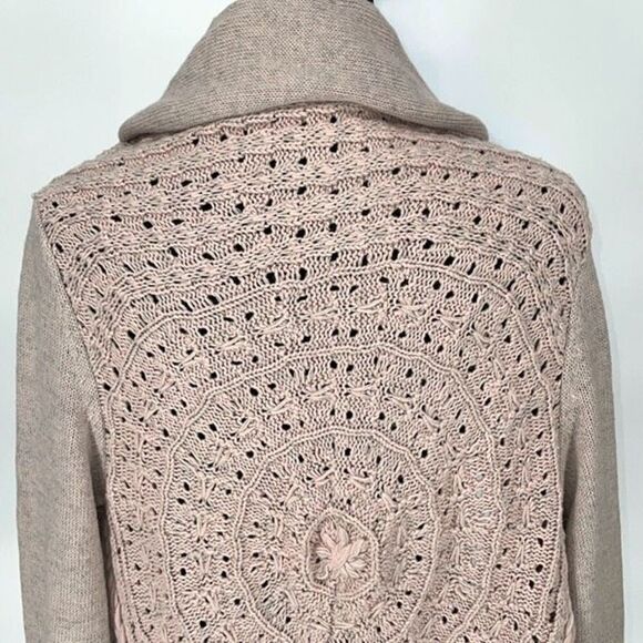 Anthropologie Knitted & Knotted Womens Open Front Crochet Cardigan Pink Small - Picture 4 of 7